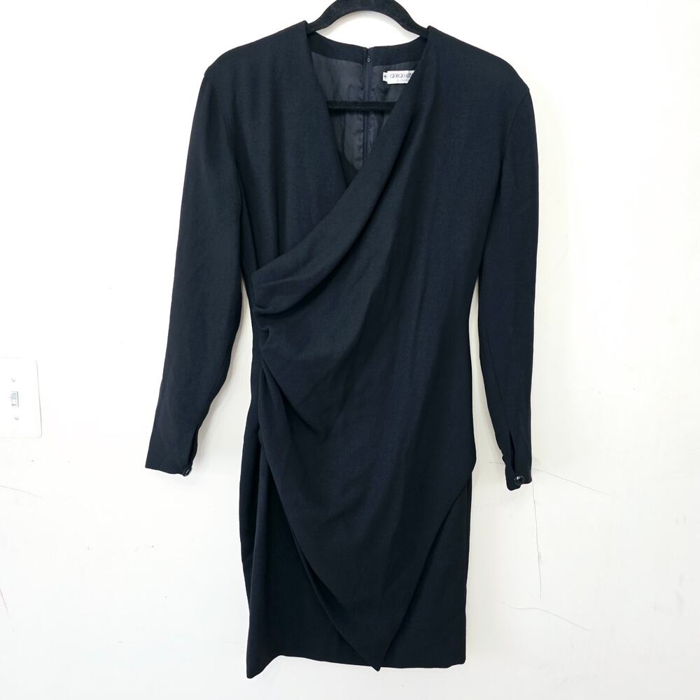 Giorgio Armani Le Collezioni Black Long Sleeves Ruched Wool Dress Womens Size 6